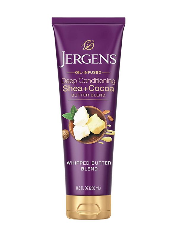 The Jergens Deep Conditioning Shea and Cocoa Whipped Butter Body Lotion on a white background