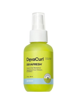 DevaCurl DevaFresh Scalp  Hair Revitalizer lime green spray bottle with white cap on white background
