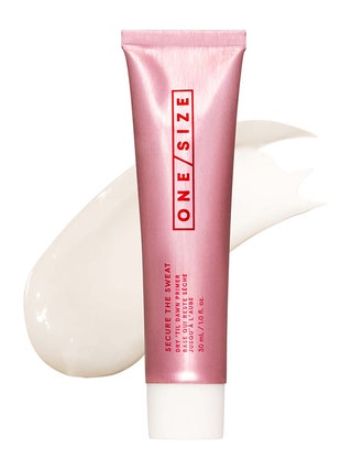 A pink tube of the OneSize Secure The Sweat Primer on a white background