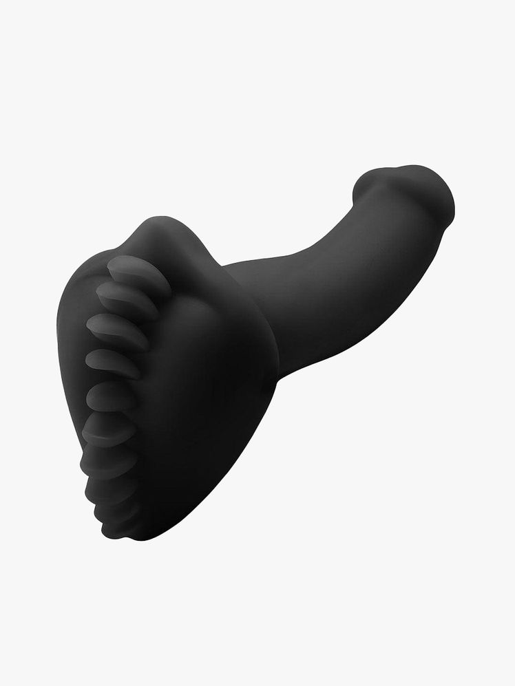 Shagger black dildo with ridged base on light gray background