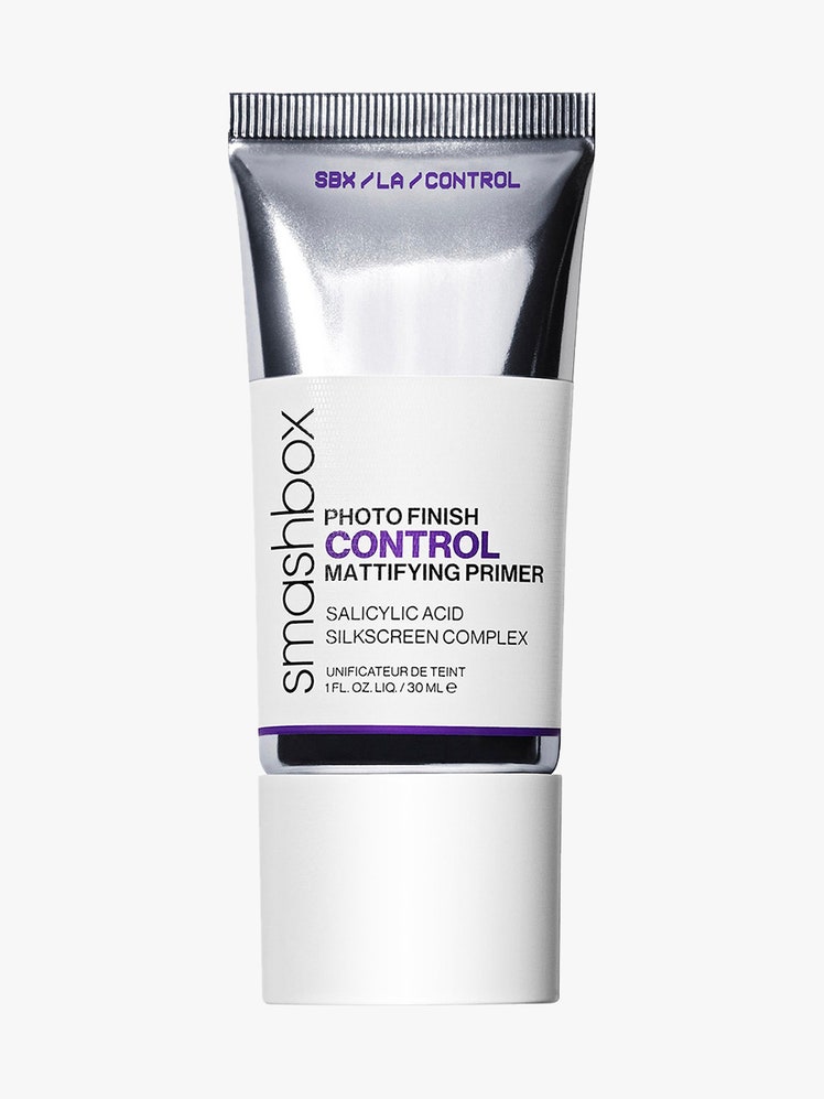 Smashbox Photo Finish Control Mattifying Primer silver and white tube of primer on light gray background