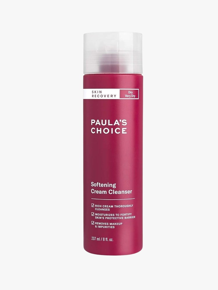 Paula's Choice Skin Recovery Cream Cleanser red bottle with clear top on light grey background