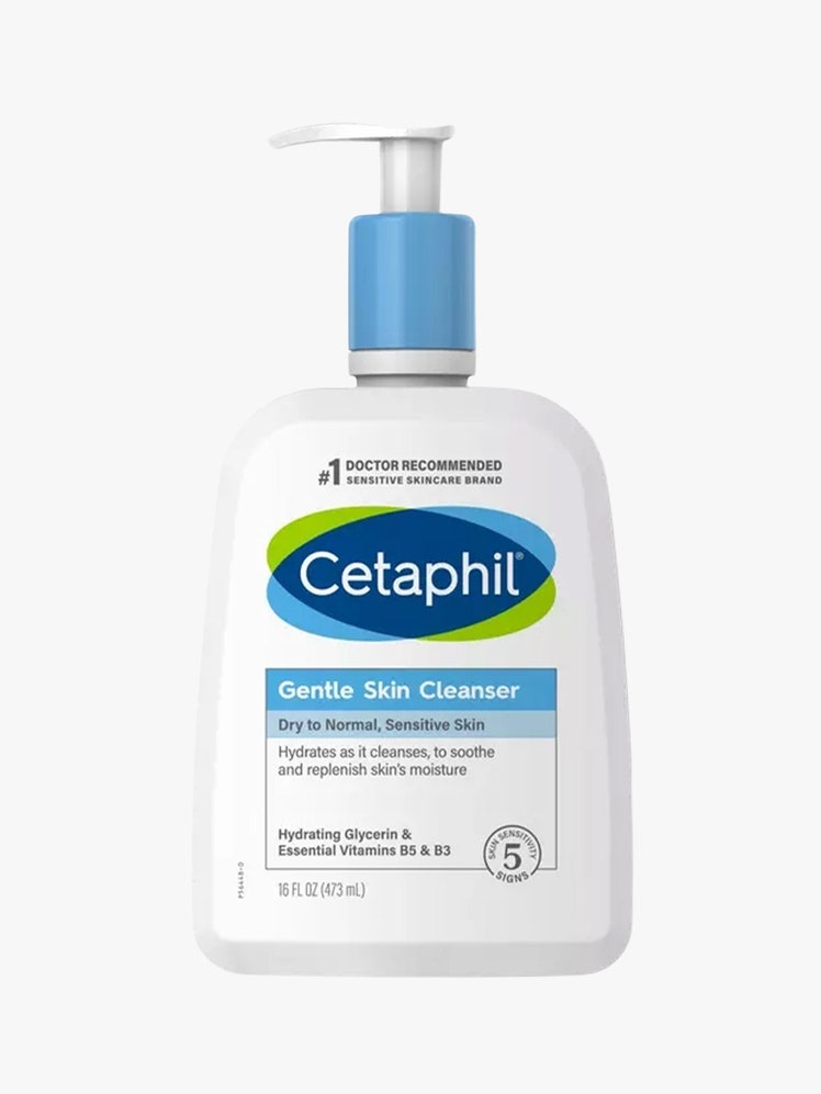 Cetaphil Gentle Skin Cleanser white bottle with blue and white top on light grey background