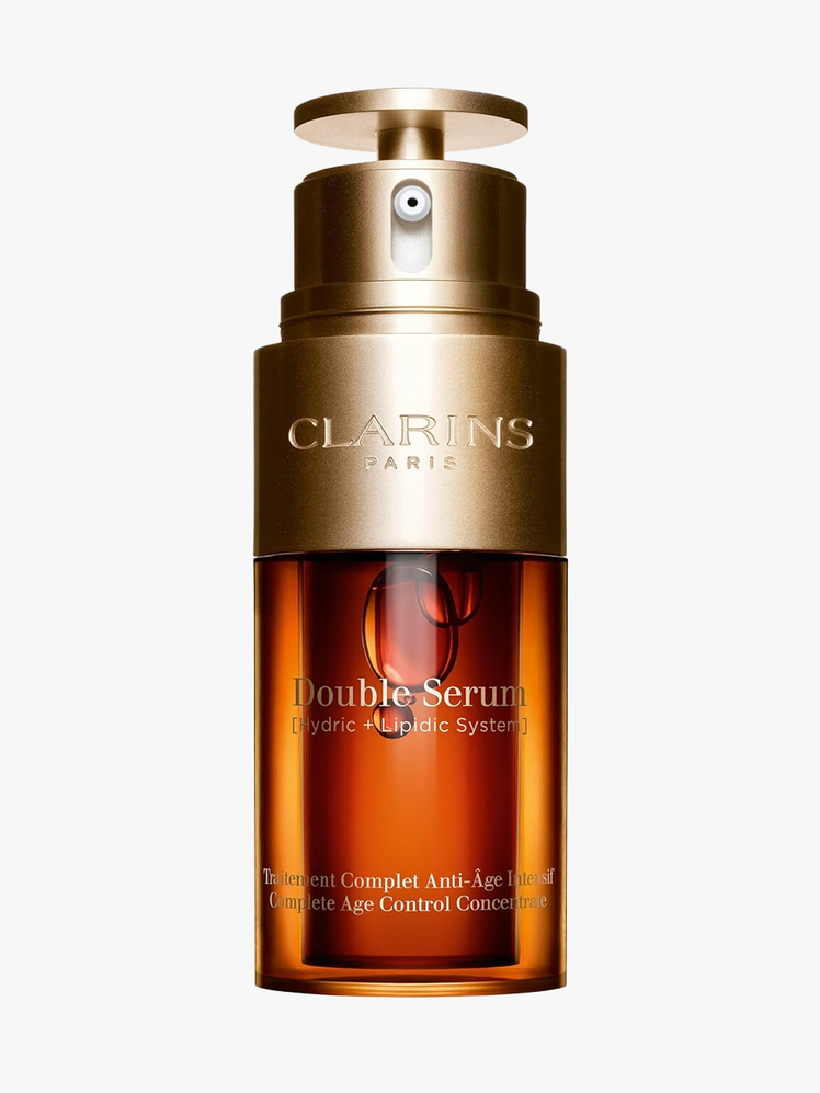 Clarins Double Serum in clear amber bottle with pump