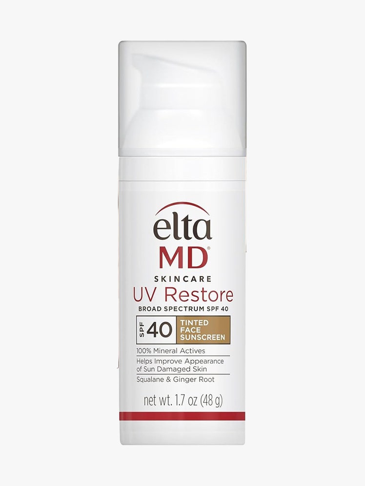 EltaMD UV Restore Tinted white bottle on light gray background