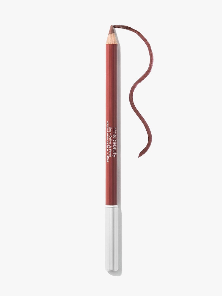 RMS Beauty Go Nude Lip Pencil in Nighttime Nude pinky brown lip pencil with squiggle swatch on light gray background