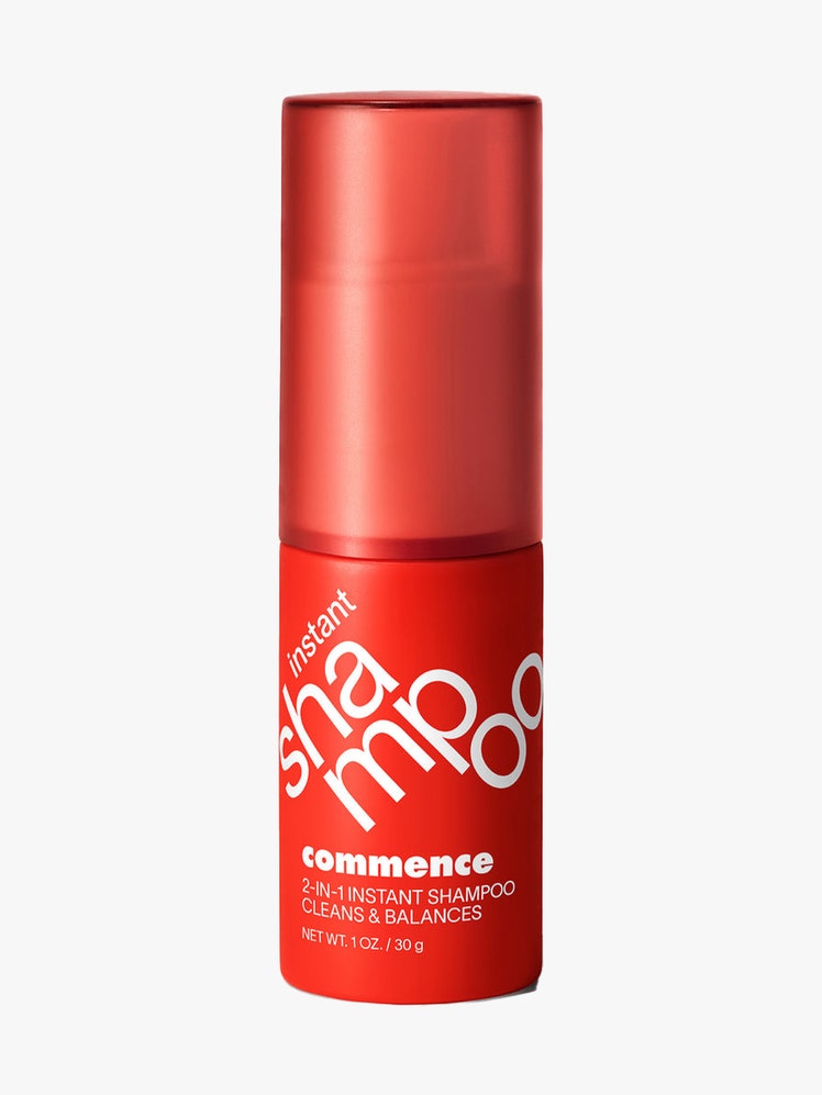Commence 2-in-1 Instant Shampoo red bottle on light gray background