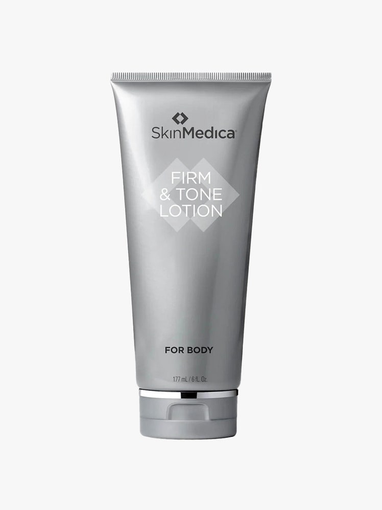 SkinMedica Firm and Tone Lotion gray tube on light gray background