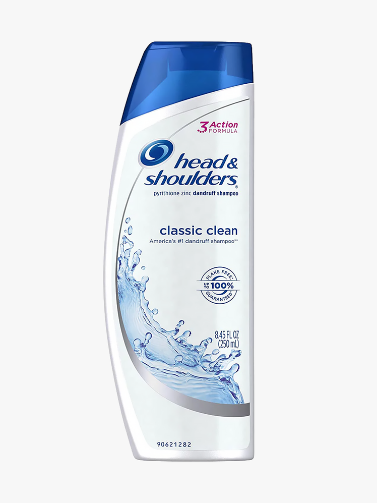 Head & Shoulders Classic Clean Dandruff Shampoo in branded white bottle with blue cap on light gray background