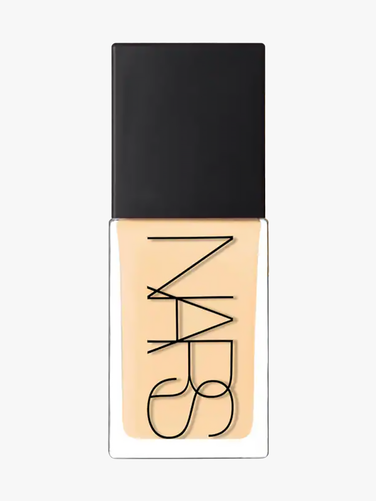 Nars Cosmetics Light Reflecting Foundation transparent rectangular bottle of foundation with black cap on light gray background