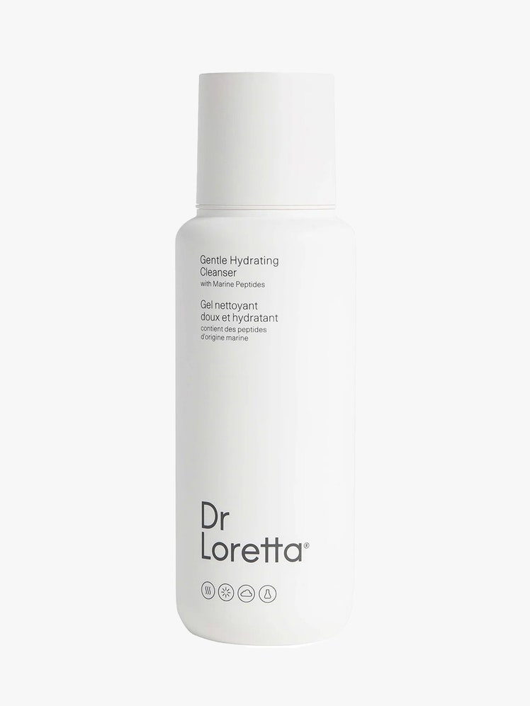 Dr. Loretta Gentle Hydrating Cleanser in white bottle on light grey background