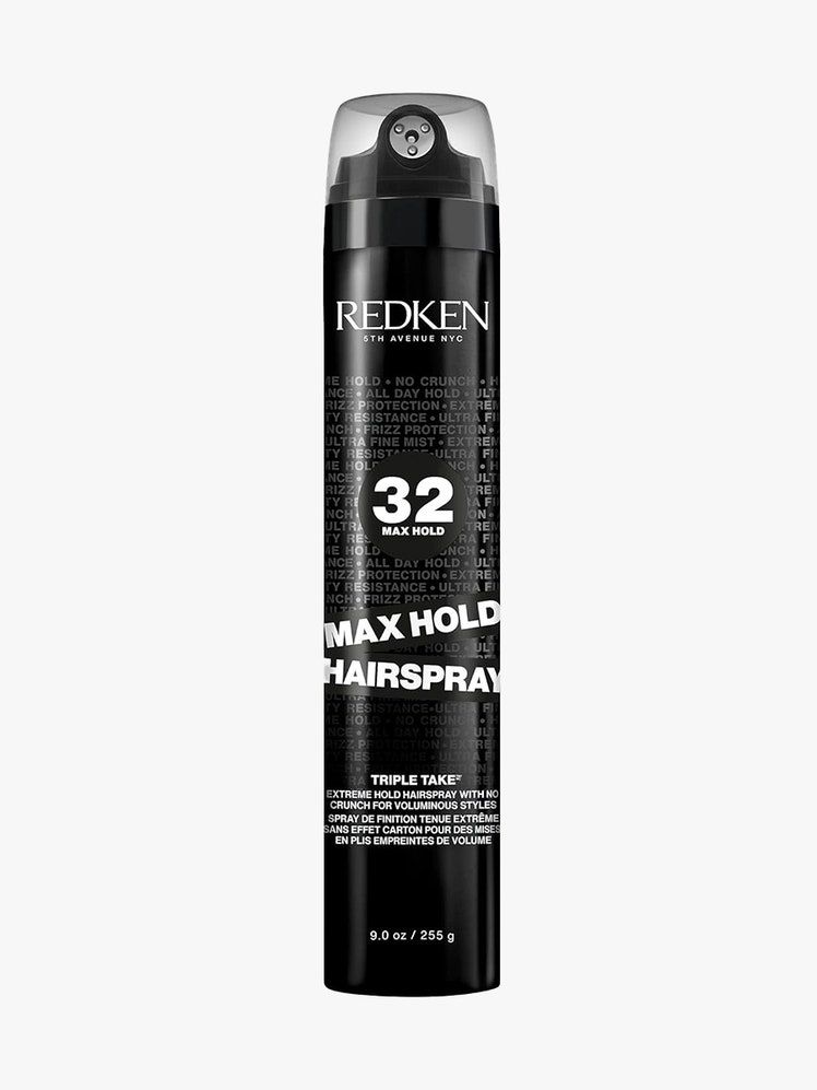 Redken Max Hold Hairspray black bottle of hairspray on light gray background