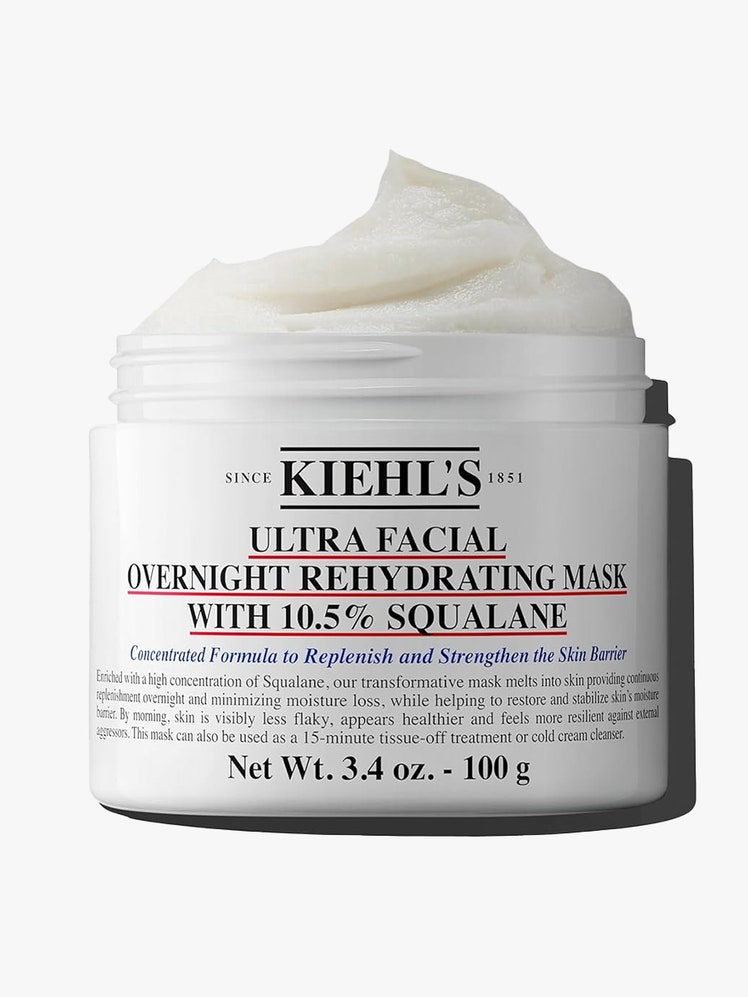 Kiehl's Ultra Facial Overnight Rehydrating Mask white jar without a lid on light gray background