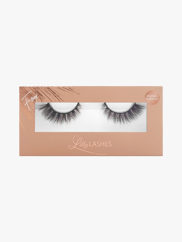 Lilly Lashes Everyday Faux Mink Brown Blended in brown box on gray background