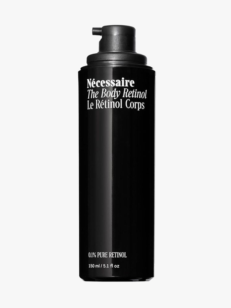 Nécessaire The Body Retinol in black branded bottle component on a light gray background