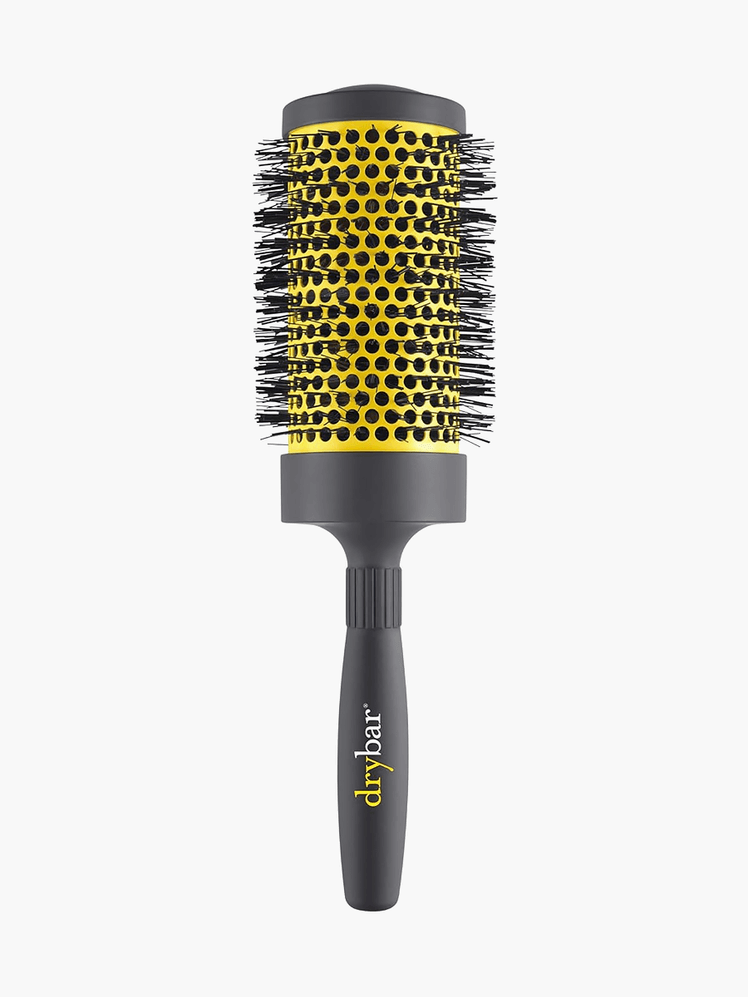 Double Pint Large Round Brush in dark gray and yellow color way on light gray background