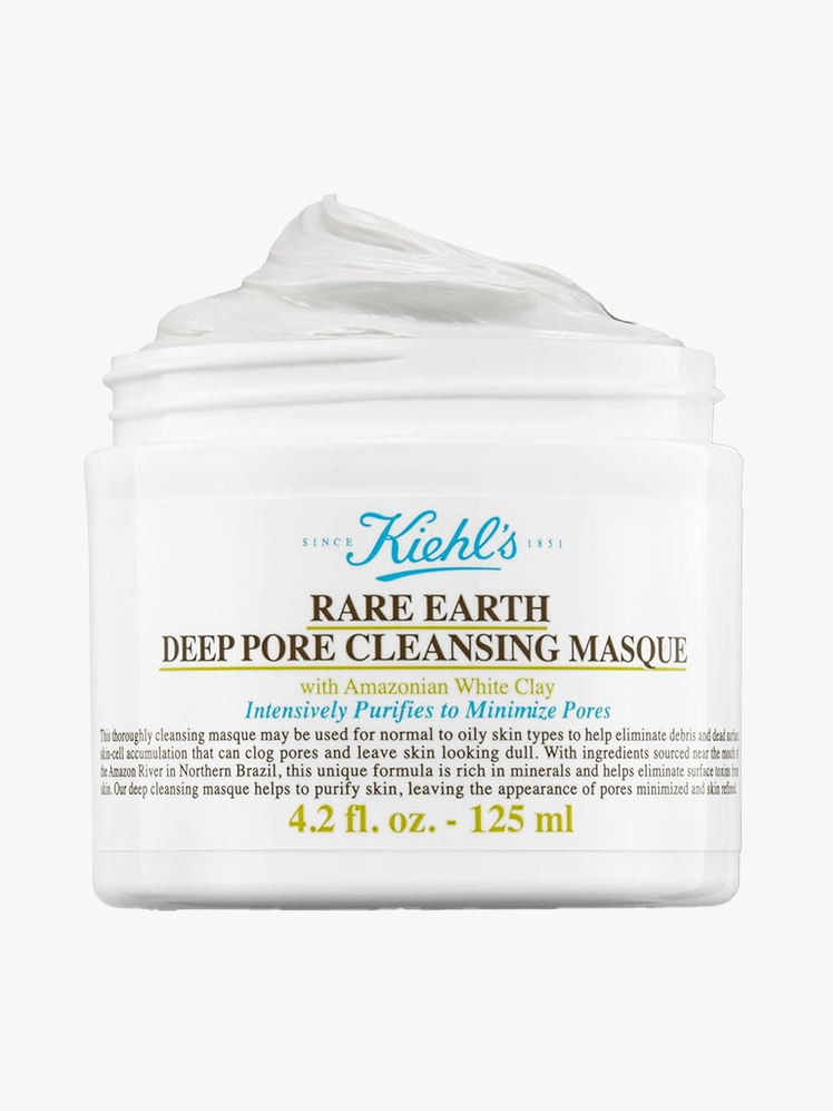 Rare Earth Deep Pore Minimizing Clay Mask in branded tub component on a light gray background