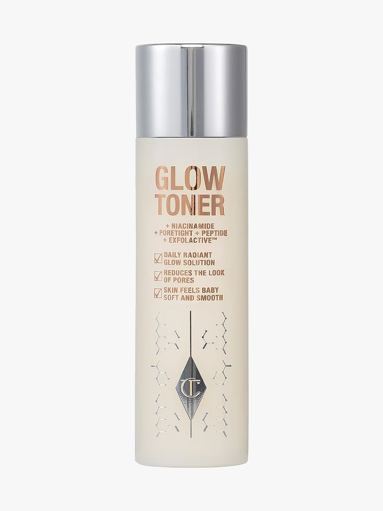 Charlotte Tilbury Glow Toner in branded bottle component on a light gray background