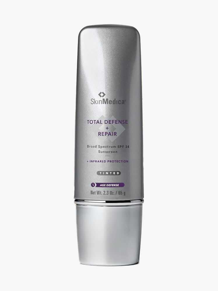 SkinMedica Total Defense + Repair Broad Spectrum SPF 34 in branded tube component on a light gray background