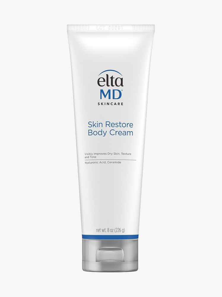 EltaMD Moisture-Rich Body Creme in branded tube component on a light gray background