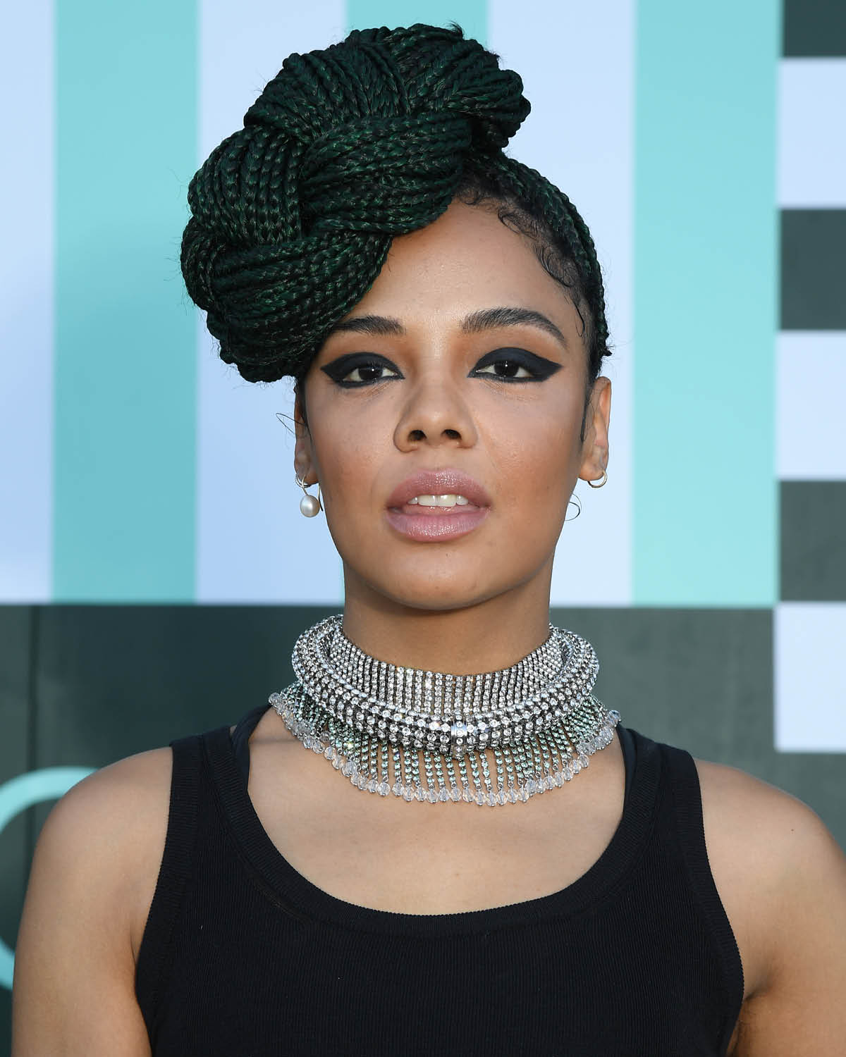 tessa thompson with emerald hair