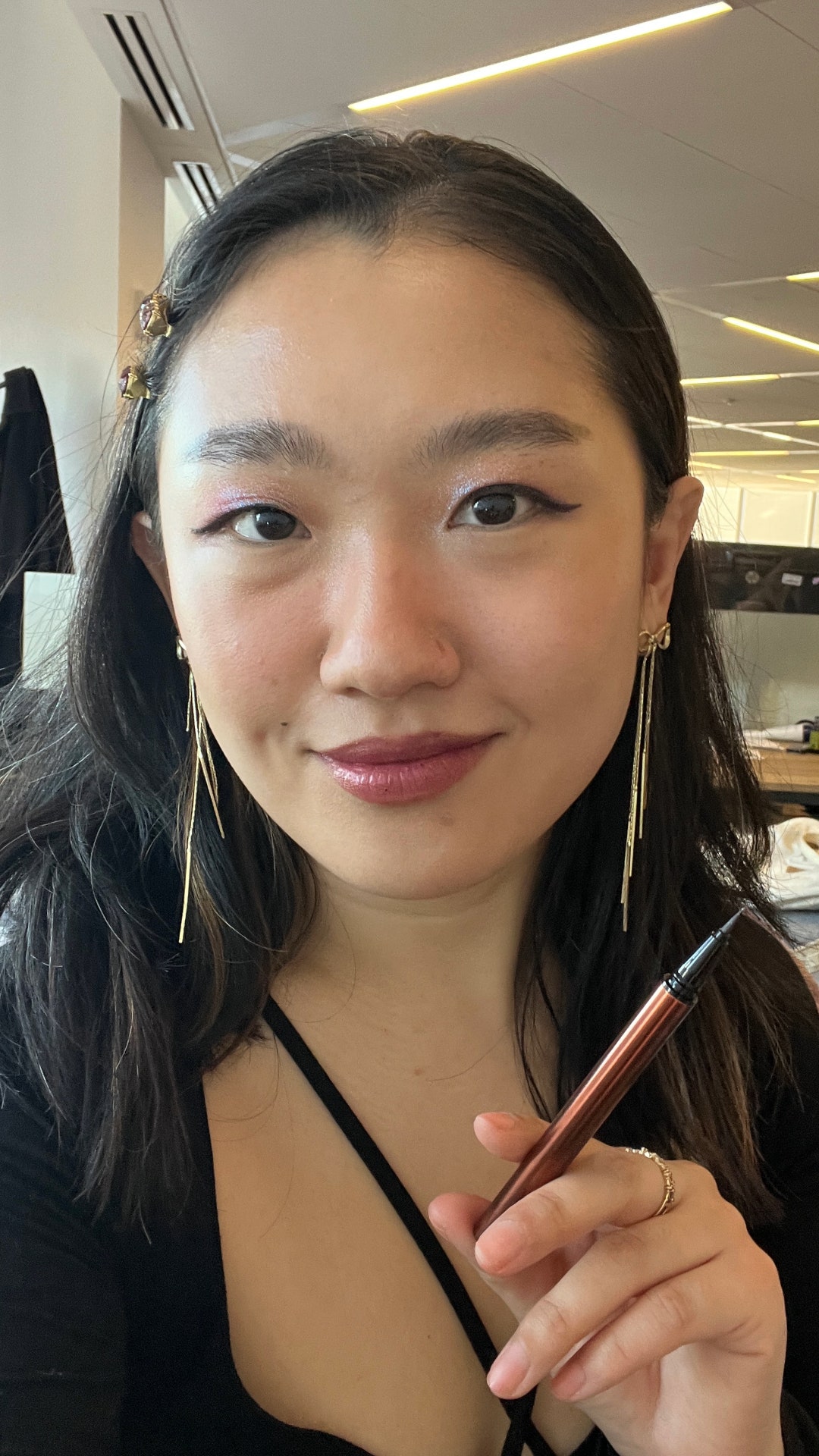 Allure commerce editor Sarah Han after applying the Too Faced Better Than Sex Waterproof Liquid Eyeliner