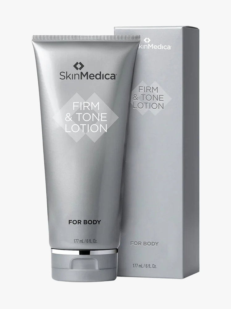 SkinMedica Firm & Tone Lotion for Body in branded tube component on a light gray background