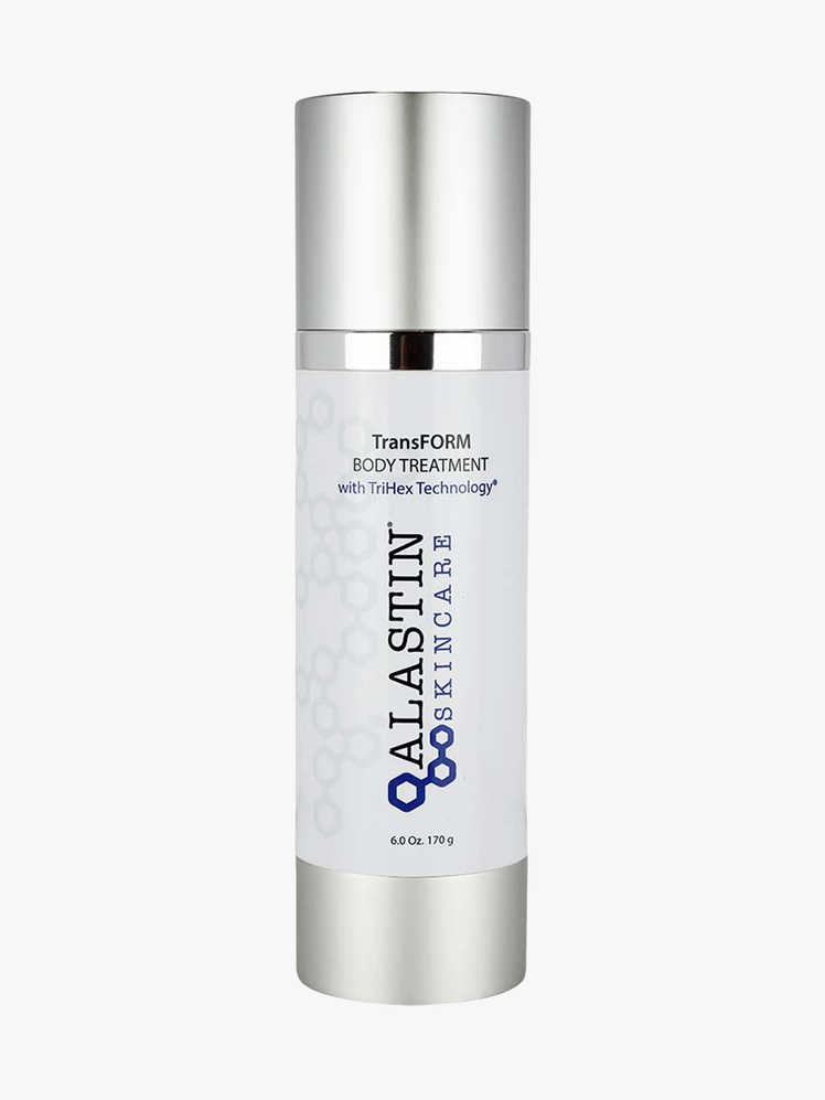 Alastin Skincare TransFORM Body Treatment Skin Firming Lotion in branded bottle component on a light gray background