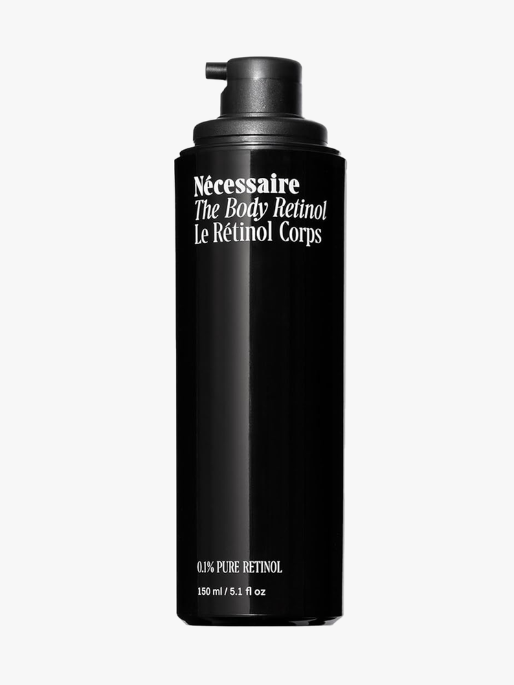 Nécessaire The Body Retinol in branded bottle component on a light gray background