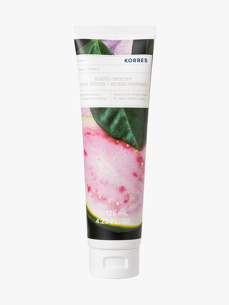 Korres Elasti-Smooth Body Butter Guava in branded tube component on a light gray background