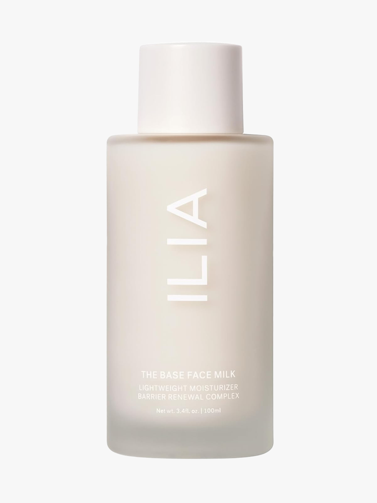 Ilia Beauty’s Face Base Milk in branded bottle component on a light gray background