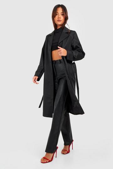 Petite Premium Faux Leather Trench Coat black