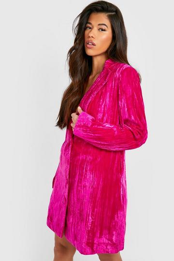 Tall Crinkle Velvet Blazer Dress fuchsia