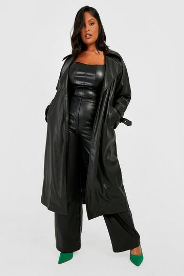 Plus Pu Buckle Cuff Trench Coat black