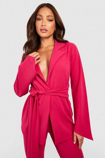 Tall Obi Belted Wide Sleeve Blazer hot pink