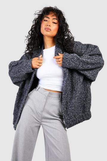 Blue Oversized Wool Bomber Jacket