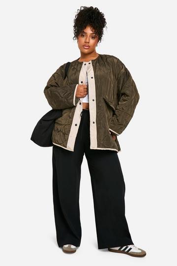 Plus Quilt Detail Oversized Jacket khaki