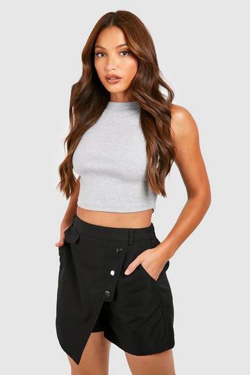 Tall Popper Detail Tailored Skort black