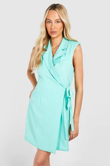 Tall Woven Pinstripe Sleeveless Blazer Dress green