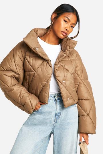 Quilted Boxy Puffer Jacket coffee