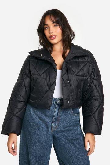 Plus Quilted Puffer Coat black