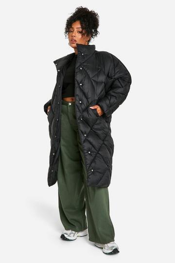 Plus Quilted Longline Puffer Coat black