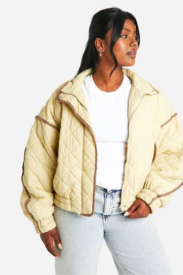 Plus Contrast Detail Quilted Padded Jacket stone