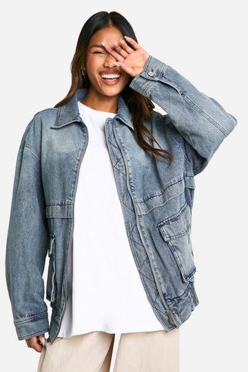 Pocket Detail Denim Bomber Jacket light wash