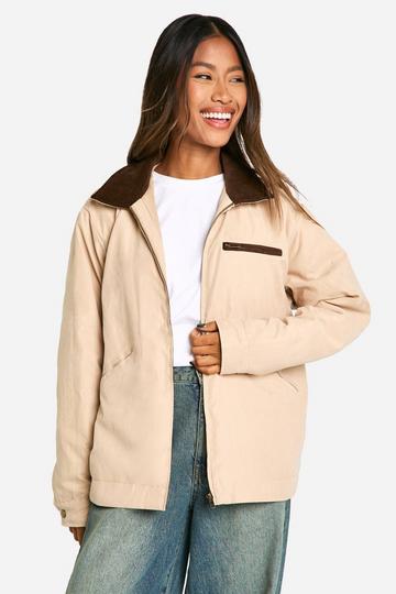 Contrast Collar Oversized Barn Jacket beige