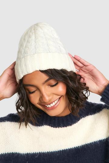 Cable Knit Ribbed Beanie ivory