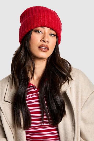 Chunky Ribbed Knit Beanie red