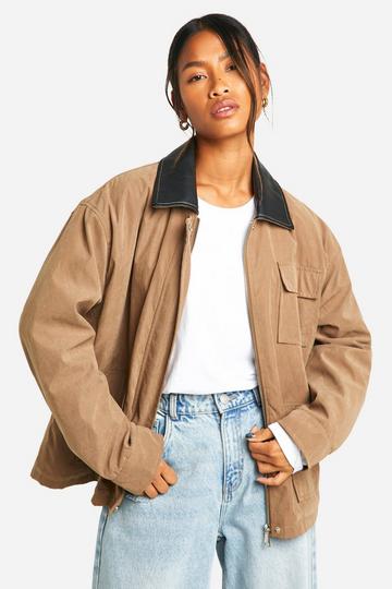 Contrast Collar Oversized Barn Jacket toffee