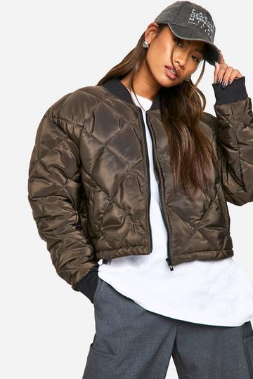 Short Quilted Bomber Jacket khaki