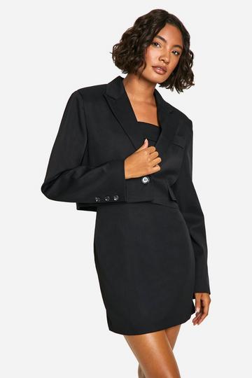 Tall Bandeau Mini Dress & Boxy Crop Blazer black